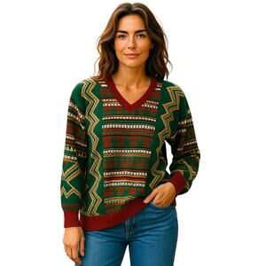 Catalina southwestern Aztec multicolored knit tunic - 70s vintage sweater-Medium